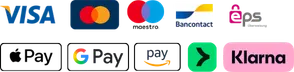 Accepted payments: Visa, Mastercard, Maestro, Bancontact, EPS, Apple Pay, Google Pay, Amazon Pay, Link, Klarna