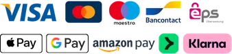 Accepted payments: Visa, Mastercard, Maestro, Bancontact, EPS, Apple Pay, Google Pay, Amazon Pay, Link, Klarna